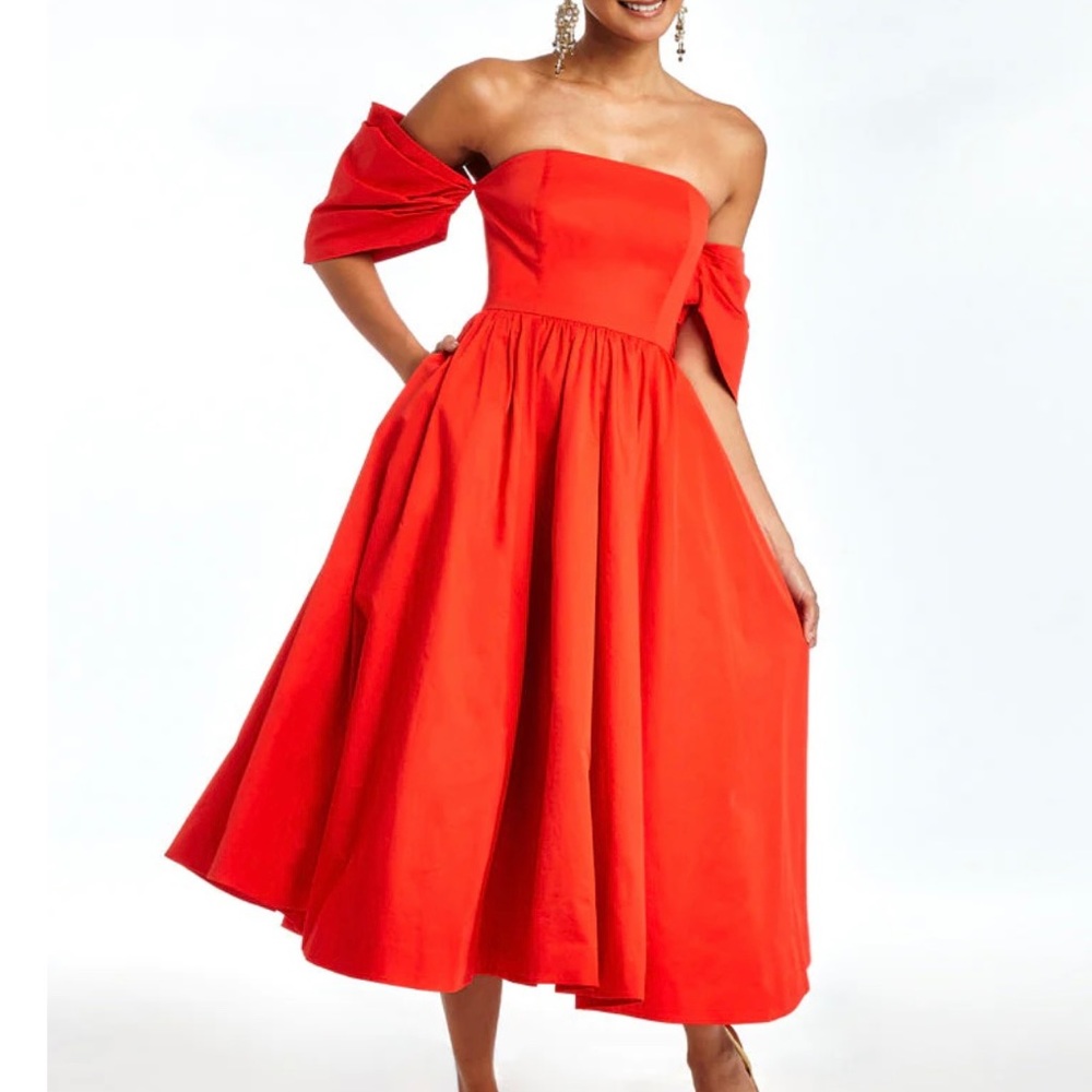 Red A-line Midi Formal Dresss